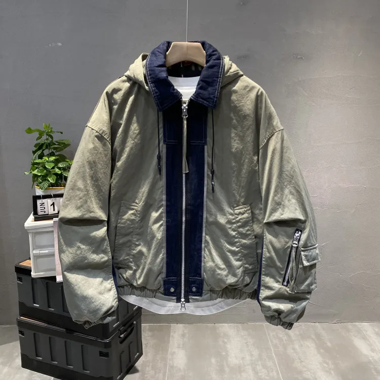 2025冬季新款90白鸭绒羽绒服百搭加厚保暖拼接连帽宽松羽绒外套男