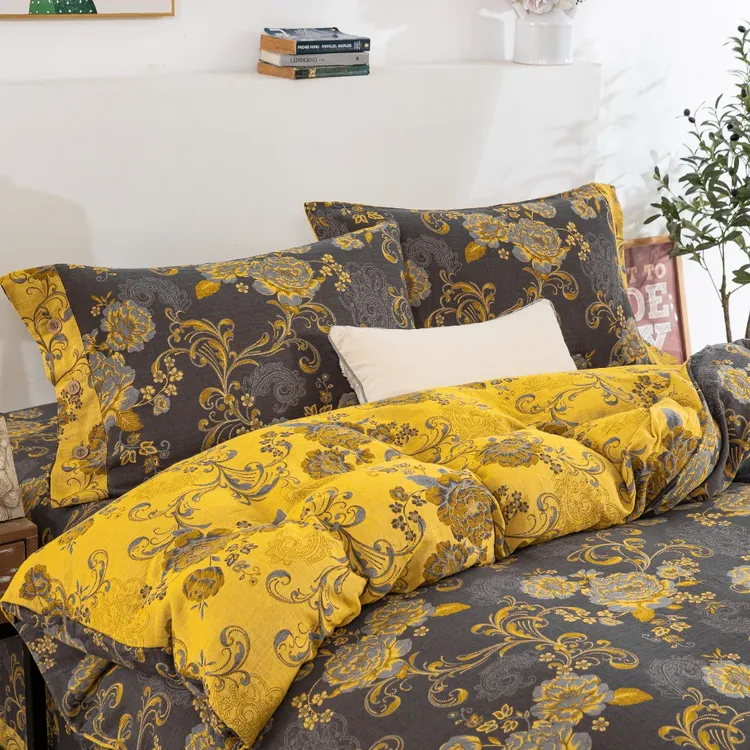 良品绘【高奢黑金-合集】全棉双层纱床单被罩四件套母婴贴身睡柔软。