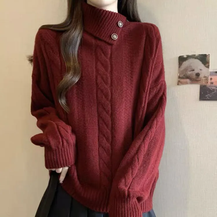 品牌女装正品秋冬高领毛衣女2025新款爆款洋气慵懒风加厚针织衫