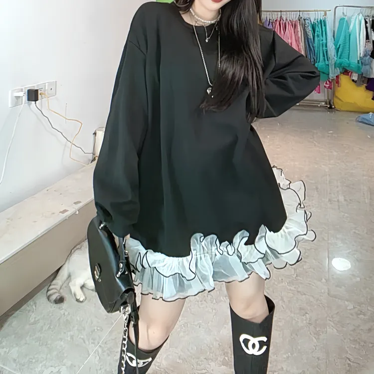 拉链女宽松型夏季长袖打底女装韩版拼接卫衣