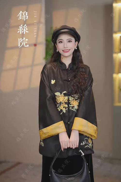 锦丝院【墨香菊影】重缎皮子真丝香云纱双面穿轻奢中式WTQ67182863