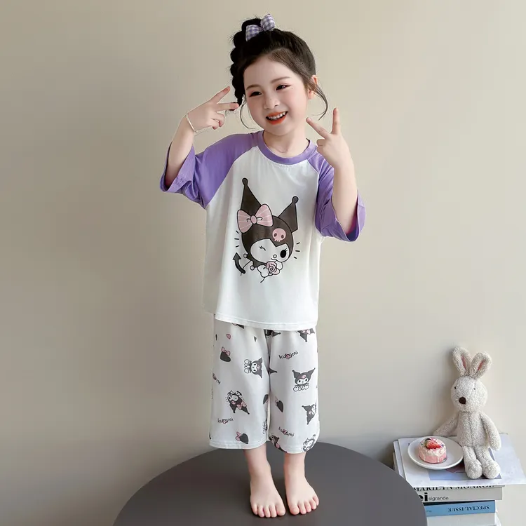 莫代尔儿童睡衣女童夏季薄款家居服小女孩2026新款短袖库洛米套装