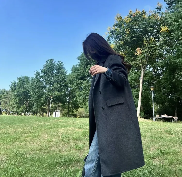 爆款热卖2025秋冬新款小个子网红显瘦双面羊毛大衣中长款毛呢外套