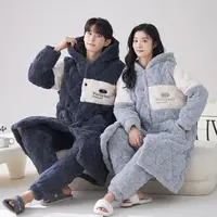 秋冬季2024情侣款三层夹棉睡衣加绒加厚保暖款短款可外穿家居服