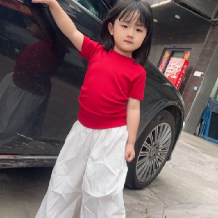 新款童装女童短袖T恤套装夏季女宝宝洋气时尚红色女童碎花连衣裙