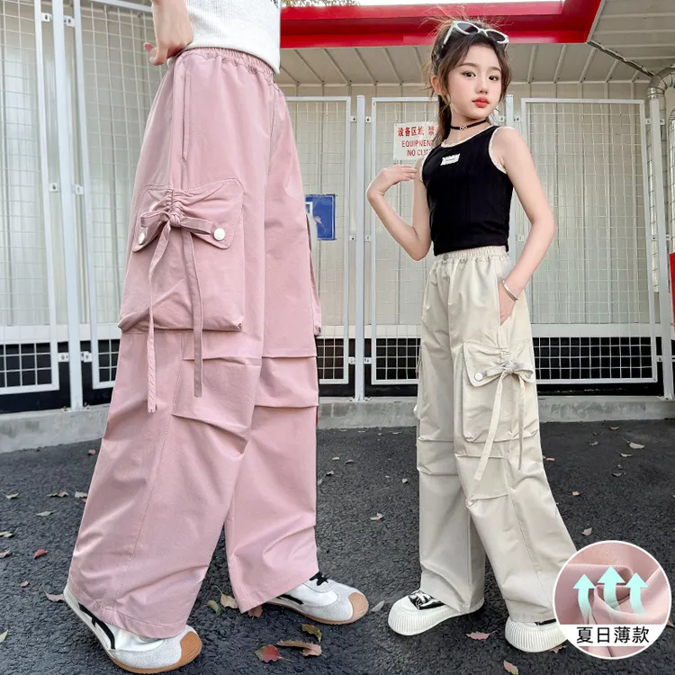 女童工装裤夏季薄款中大童速干裤儿童休闲运动裤子女孩冰丝防蚊裤