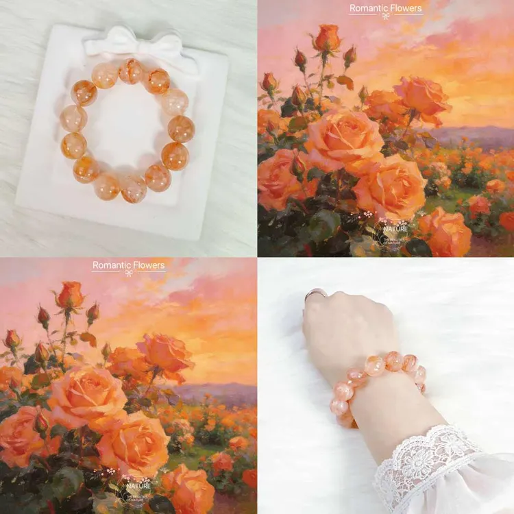 手链 【玫瑰庄园】温柔橘粉渐变百搭暖调氛围感胶花手串招福纳运