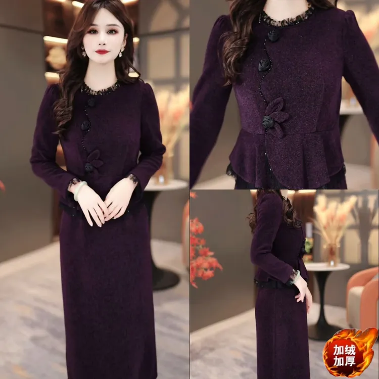 冬季显瘦连衣裙2025新款显瘦修身气韩版遮肚打底裙子MY25K3768