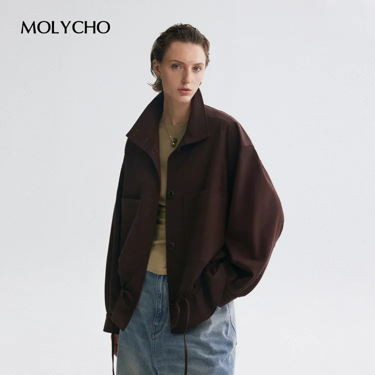 MOLYCHO  |  慵懒随性/复古抽绳立领外套女/宽松廓形简约夹克上衣