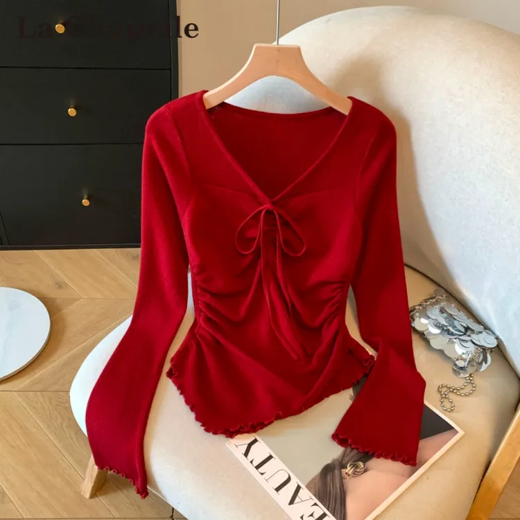 拉夏贝尔针织衫女款爆款2025新款春秋慵懒风上衣别致独特漂亮小衫