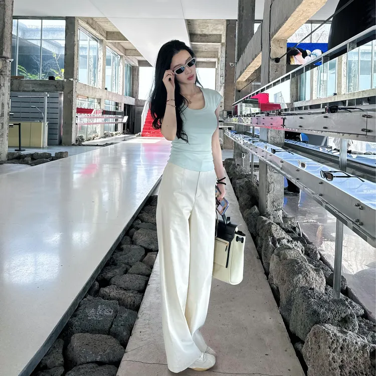 菠萝宝宝yuna【慕凡】四季可穿气质重工棉加莱赛尔直筒简约长裤YC29