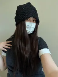 秋冬新款美拉德手工编织堆堆帽女镂空亮片小众显脸小包头帽潮