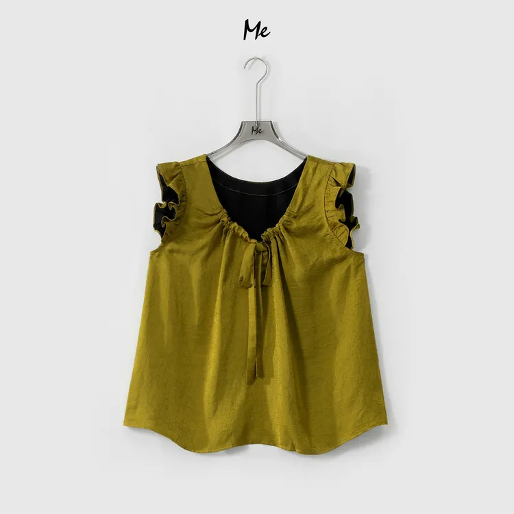 ME【鎏金荷叶衫】鎏光感复古荷叶边遮肉显瘦百搭时尚上衣MESS6622