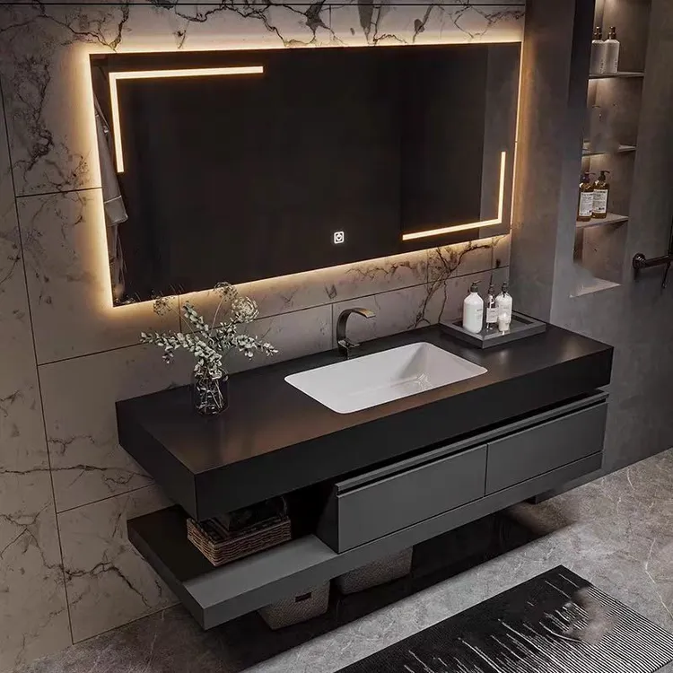 意式现代轻奢简约浴室柜组合岩板洗手洗盆洗漱台定制