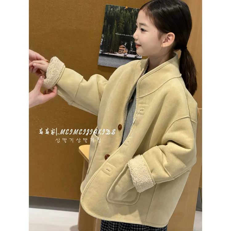 韩国童装女童双面穿外套2025新款儿童洋气皮毛一体夹克衫秋冬款潮