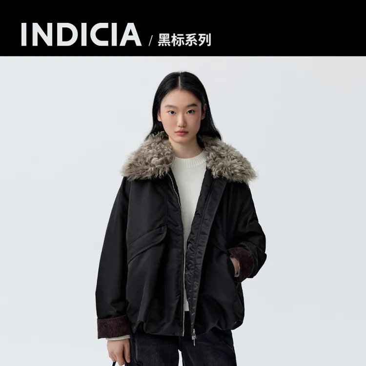 黑标系列-indicia标记25年冬季保暖女士拼接毛领鹅绒服F2D5YR713N