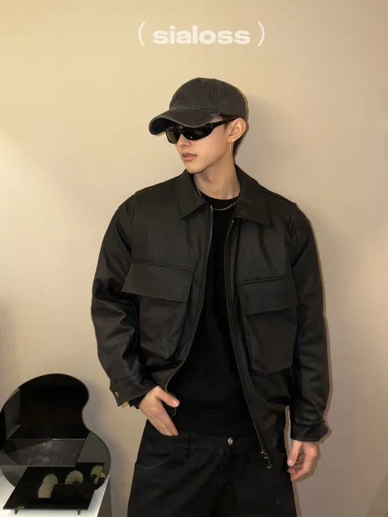 Sialoss美式加棉皮夹克男2025秋冬季加厚大口袋宽松休闲保暖外套