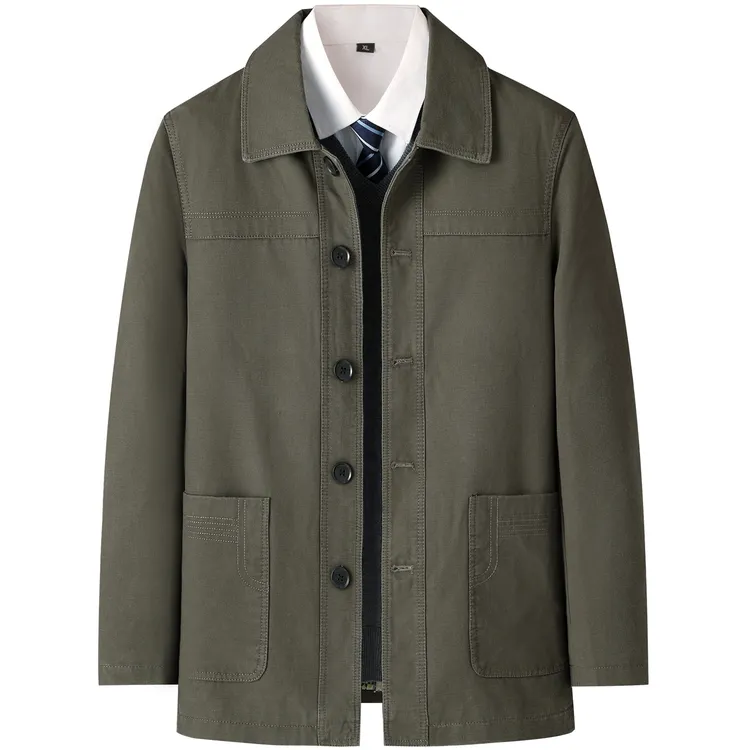 爸爸纯棉外套春秋季中年男士全棉夹克衫中老年人爷爷秋装男装上衣