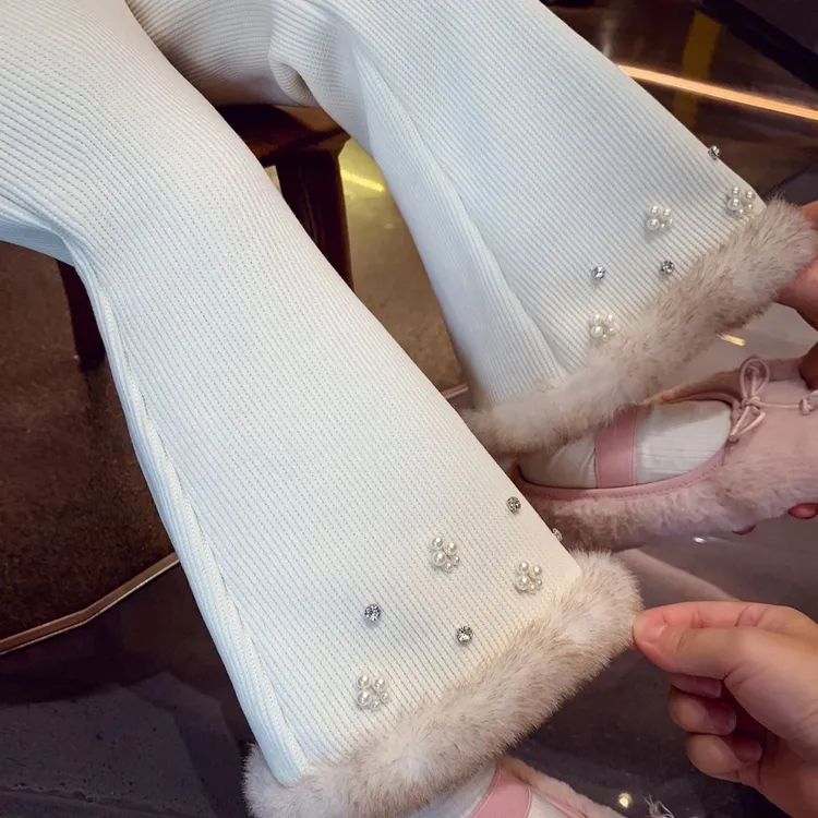 女童加绒长裤冬装2025新款儿童喇叭裤小女孩雪尼尔休闲裤加厚保暖