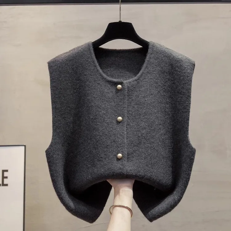春秋开衫圆领针织衫马甲背心女2025秋冬新款宽松外穿马夹叠穿毛衣