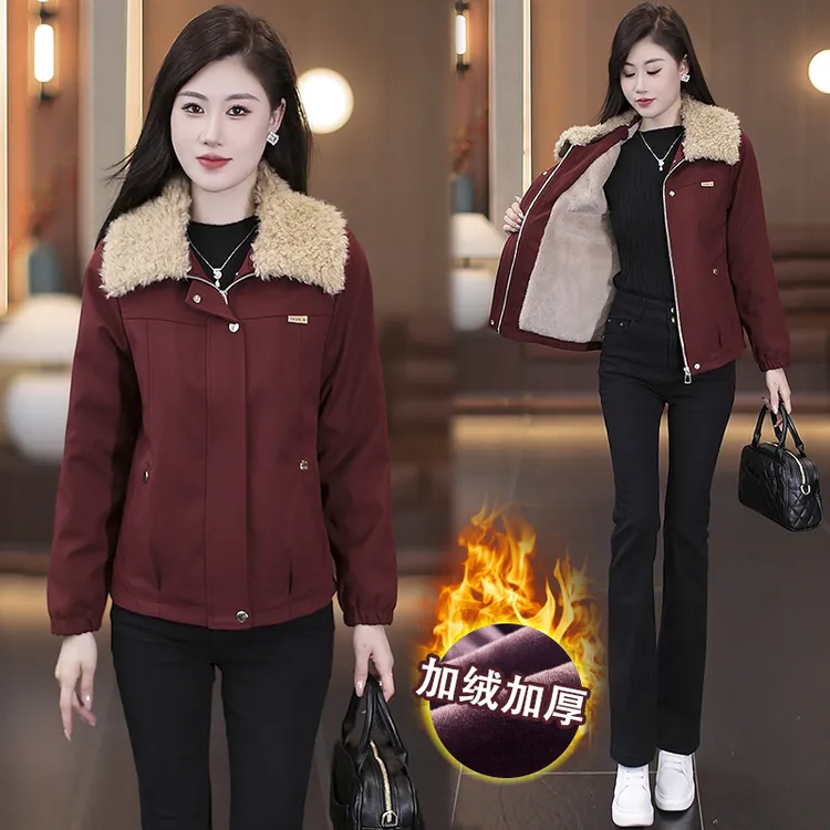 加绒加厚毛领短外套女2025冬季新款小个子休闲百搭减龄短款上衣潮