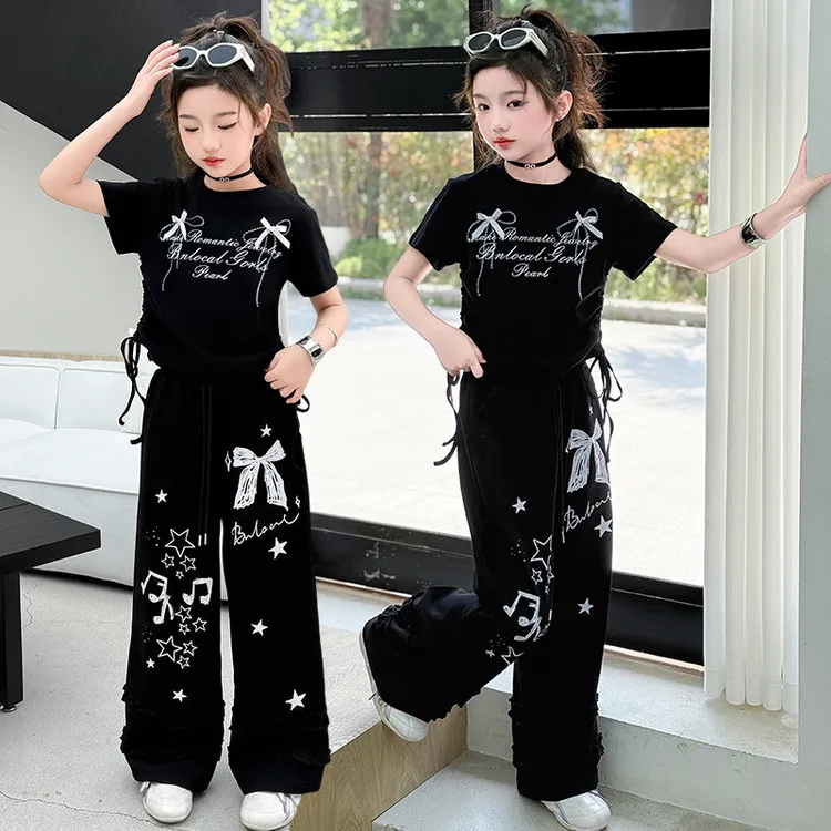 童装新款时尚儿童女夏装潮酷2025品质短袖T恤裤子套装儿童衣服