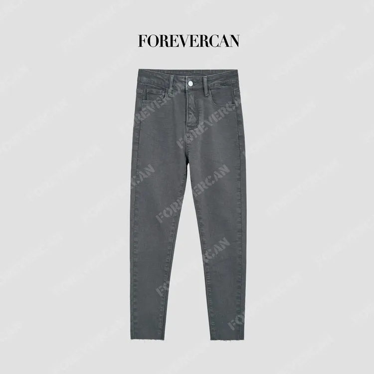 FOREVERCAN“都市轨迹”经典立裁加绒直筒小脚牛仔裤 FP30752F