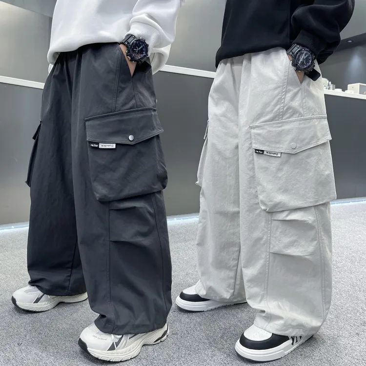 男童工装裤春秋款2025新款儿童秋装宽松休闲裤子中大童时髦长裤