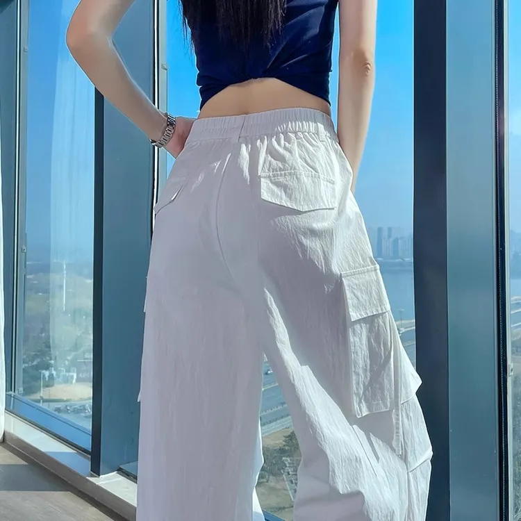 白色工装裤女2025新款春秋爆款独特超好看高腰美式休闲运动阔腿裤