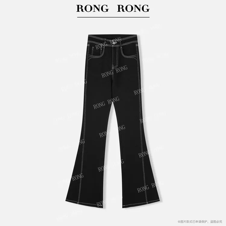 溶溶【压线比例神裤】RONGRONG中高腰显瘦修饰比例微喇牛仔裤2563RR