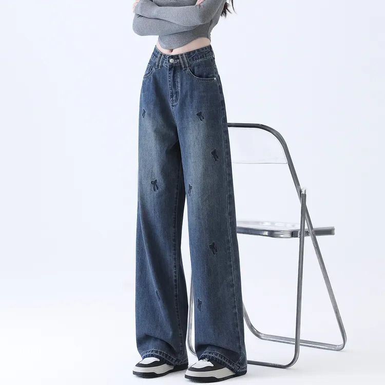 i.tccaabb2025秋季新款复古通勤刺绣蝴蝶结高腰长裤CABJNX0020420