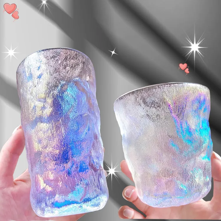 日式冰川杯耐热玻璃杯ins高颜值女饮料杯果汁杯啤酒杯家用水杯子