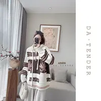 DA·Tender【幸运草拼色毛衣大外套】宽松韩版厚实保暖连帽设计