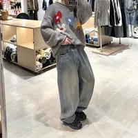 破洞秋季水洗做旧百搭秋冬蓝色简约风时尚设计感牛仔裤 LF25108