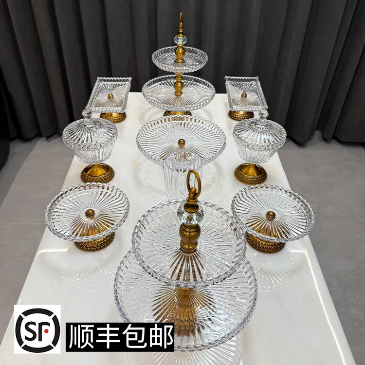 ZG/中歌【新疆包邮】12头民族风玻璃果盘轻奢法式高档透明家用欧式