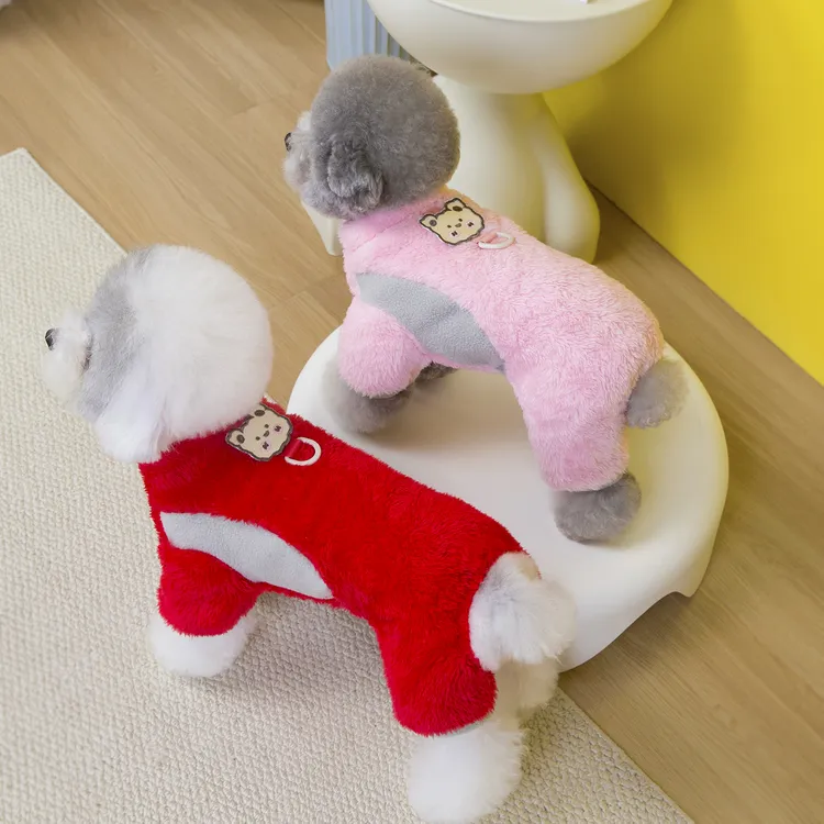 新款秋冬宠物服装狗狗猫咪保暖绒衣泰迪比熊小鹿犬带牵引扣四腿衣
