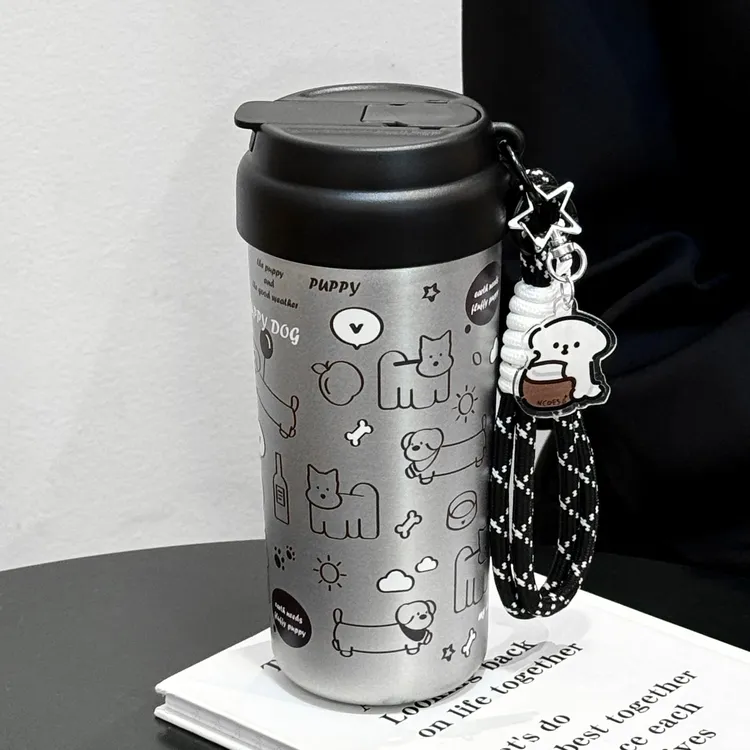恒度小狗乐园316不锈钢保温杯高颜值男女便携随手咖啡吸管水杯子