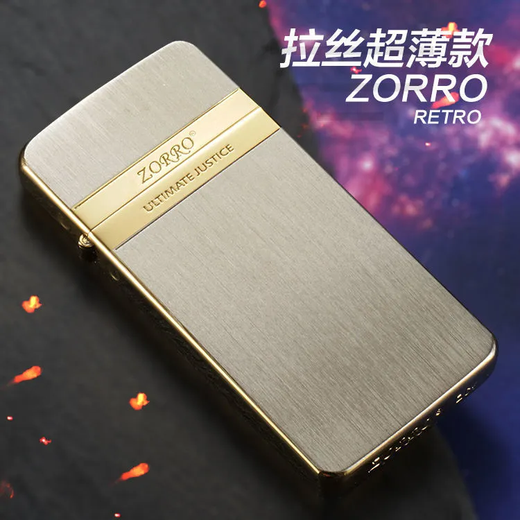 正品ZORRO佐罗打火机超薄煤油打火机拉丝机身工艺便捷送礼物优选S