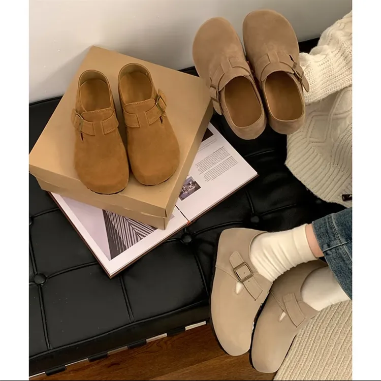 复古厚底内增高全包勃肯鞋女2025年新款秋季百搭单鞋一脚蹬懒人鞋