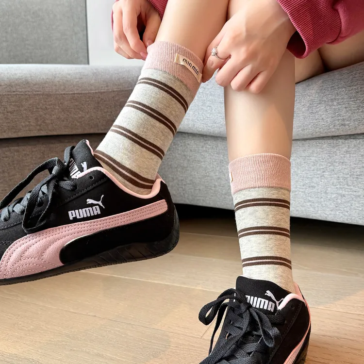 袜子女秋季中筒袜棉袜防臭女款条纹韩系ins风外穿潮网红款运动袜