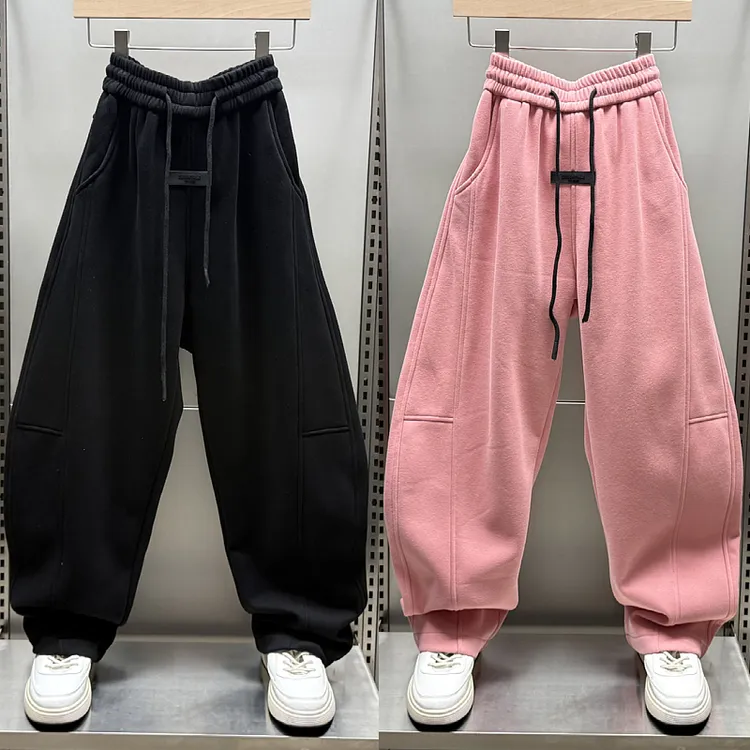 秋季新款加厚休闲痞帅宽松阔腿裤男女同款弯刀运动裤卫裤百搭长裤