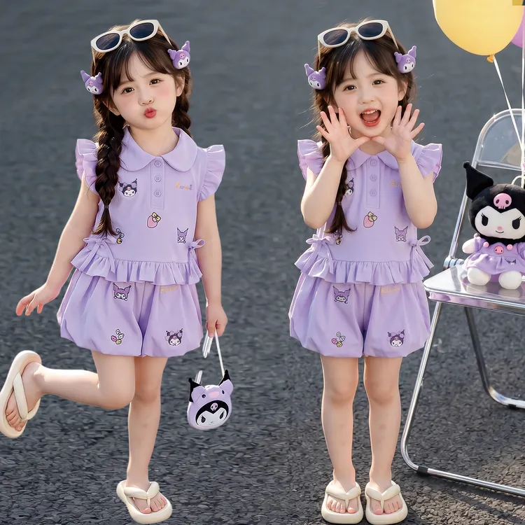 女童短袖套装夏季儿童库洛米衣服2026新款洋气女宝裙裤两件套夏装