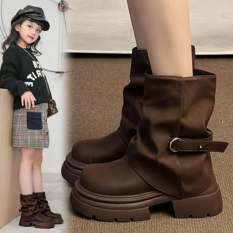 女童马丁靴6-12岁秋冬新款加绒儿童靴百搭短筒大棉靴中大童女童鞋