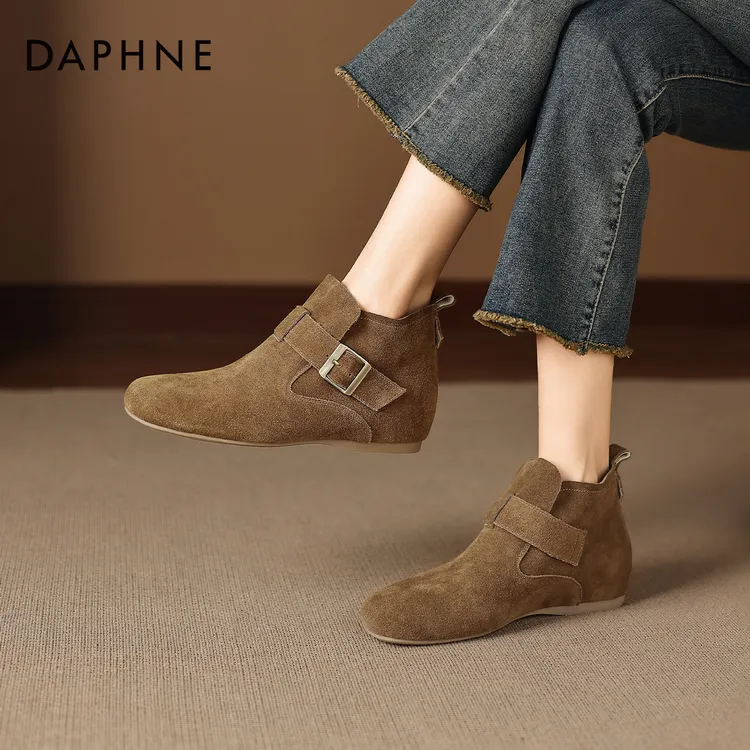 达芙妮复古勃肯鞋女2025年秋冬新款短筒马丁靴短靴内增高平底单靴