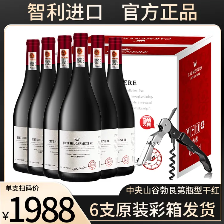 智利高档红酒整箱6瓶干红葡萄酒15度礼盒装正品750ml赤霞珠礼盒