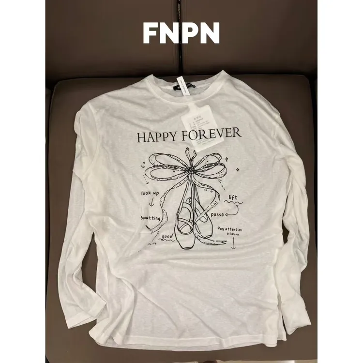 【FNPN】芭蕾舞鞋印花夏季微透宽松罩衫凉感T恤