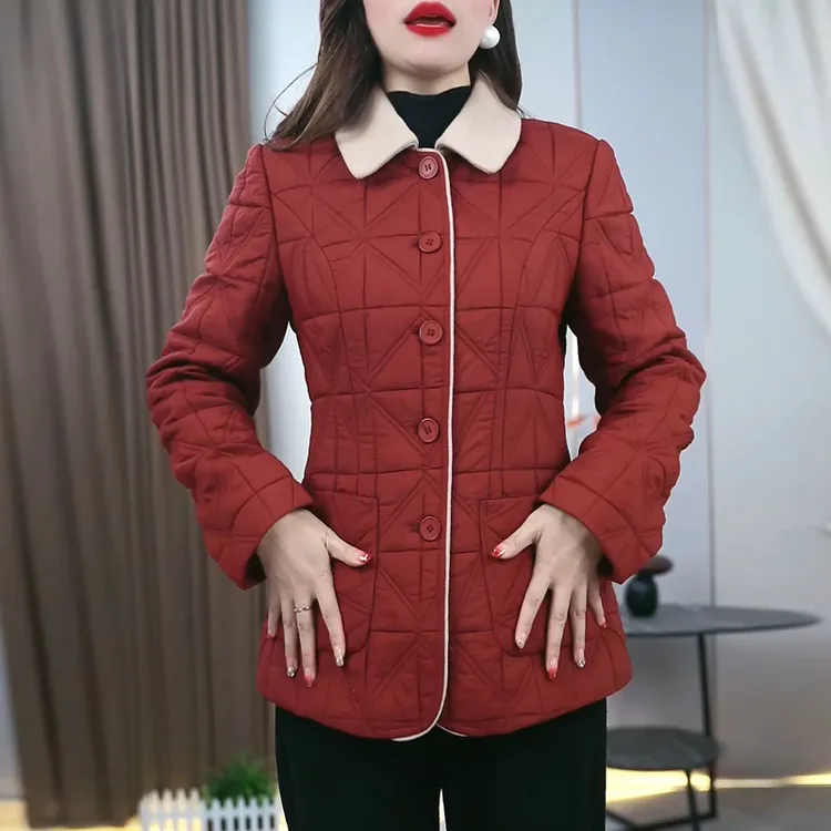 时尚简约棉服加绒加厚外套2025冬季新款时尚高端精致短款翻领上衣