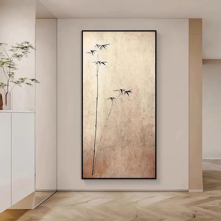 新中式竹子报平安玄关高级感宋氏美学国风禅意客厅茶室砂岩画
