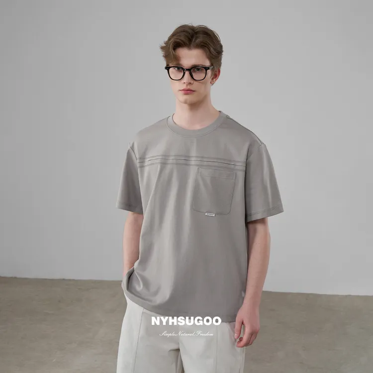 NYHSUGOO/南乙夏季重磅冰感空气棉短袖男士设计款3721休闲短袖T