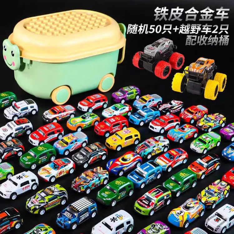 爆款合金铁皮回力车越野赛车儿童小孩玩具耐撞小汽车搭配收纳箱